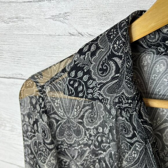 Charter Club Blouse Womens Size 8P Black Sheer Paisley Floral 100% Silk Goth - Picture 9 of 16